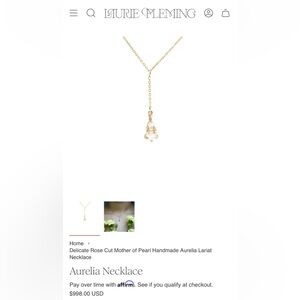 Laurie Fleming Aurelia 14k Gold Mother of Pearl Lariat Necklace
